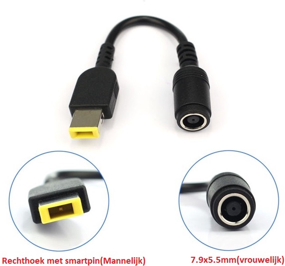 Verloopkabel geschikt voor Lenovo Thinkpad / Carbon X1 (7.9mm rond naar Rechthoek) Rectangle - 0B47046