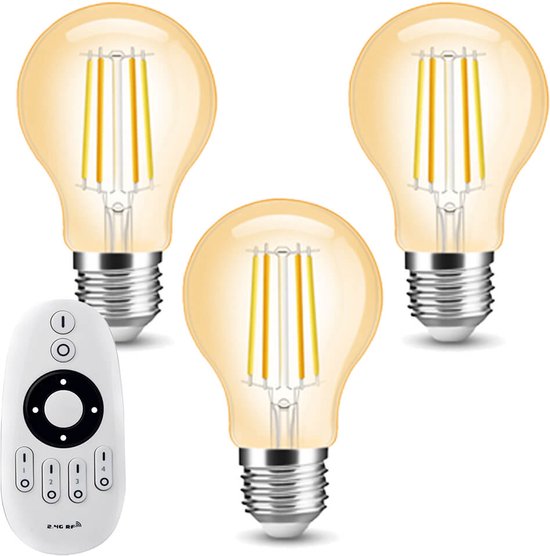 Milight Dual White 3 smart filament lampen met afstandsbediening - 7W - E27 fitting - A60 model amberkleurig - Smart lamp