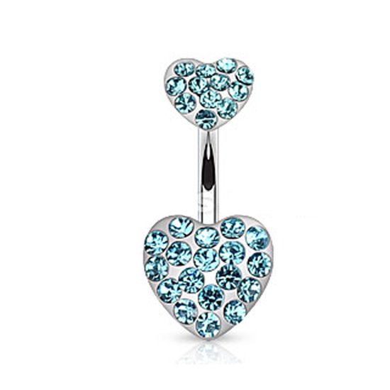 Piercings pour nombril double coeur aqua © LMPiercings