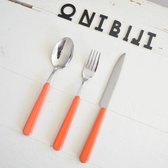 Couverts à déjeuner colorés Brio 18 pièces 6 fourchettes à déjeuner 6 couteaux à déjeuner 6 cuillères à déjeuner Corail / Oranje