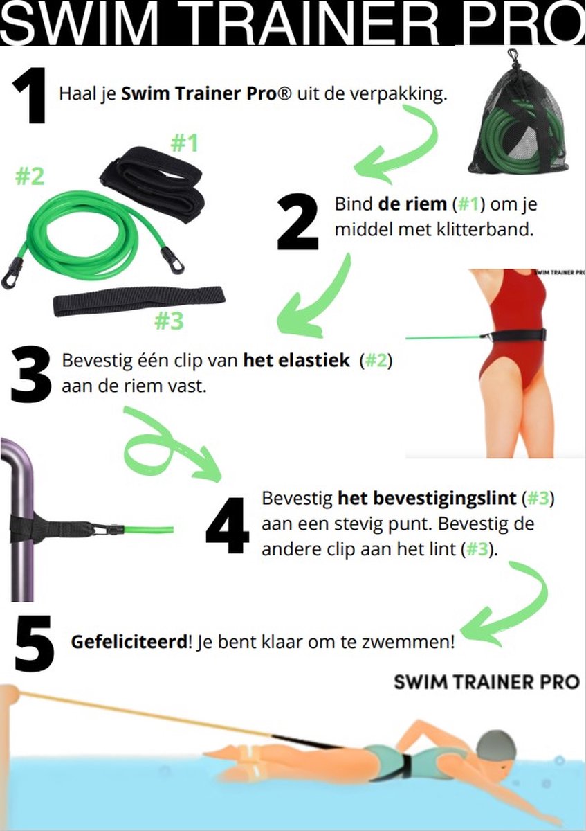 Swim Trainer Pro - Zwemelastiek Geel - 3 Meter - Volwassen - Zwem Training - Zwemgordel - Trainingsbanden - Zwem Weerstand - Vakantie accessoire voor in het zwembad - Zwemriem — afbeelding 5