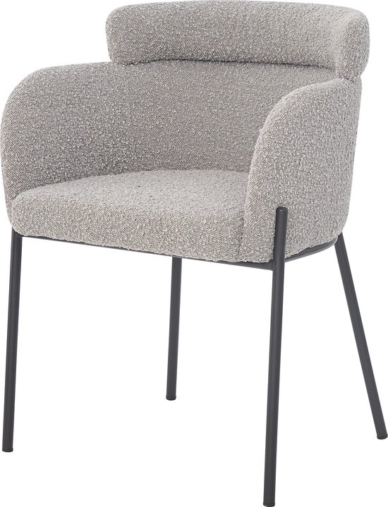 HTfurniture-Koyl Dining Chair-Gray-Coloured Boucle-With Armrests- black legs.
