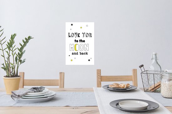 Sticker Muursticker Citations d'amour - cadeau pour partenaire - Love you to the moon and back white - 20x30 cm - film autocollant - sticker mural repositionnable