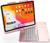 Bluetooth toetsenbord geschikt voor iPad Pro- 12.9 inch - (2021, 2020 en 2018) - QWERTY - Bluetooth Toetsenbord hoes - Toetsenbord verlichting en Touchpad - 360 graden draaibaar - RosÃ©-Goud
