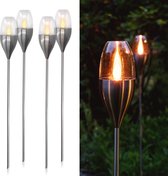 Navaris LED tuinkaarsen op zonne-energie - 4 stuks - Outdoor kaarslantaarn - Tuinverlichting met flikkerend licht -Solar padverlichting - Zilver