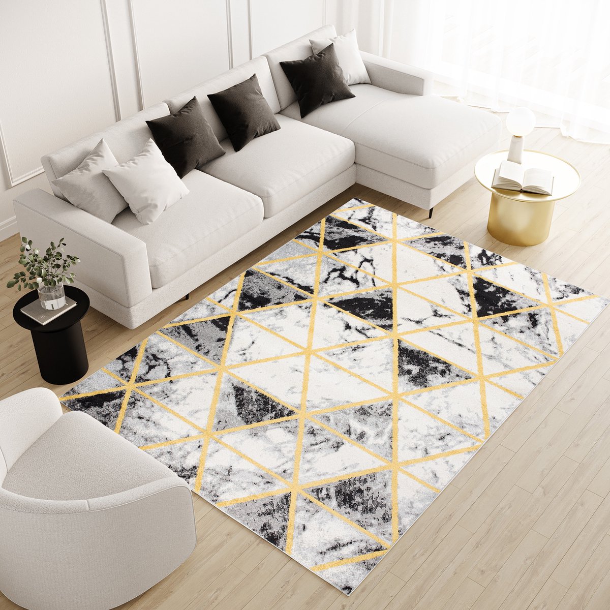 Tapiso Malesia Vloerkleed Geel Abstract Tapijt Maat- 300x400