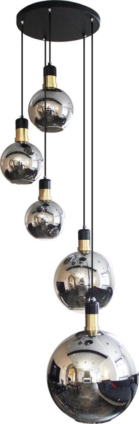 Hanglampen Eetkamer Industrieel - Hanglamp Smoke Glas Zwart Woonkamer - Plafondlamp Goud Zwart Rookglas