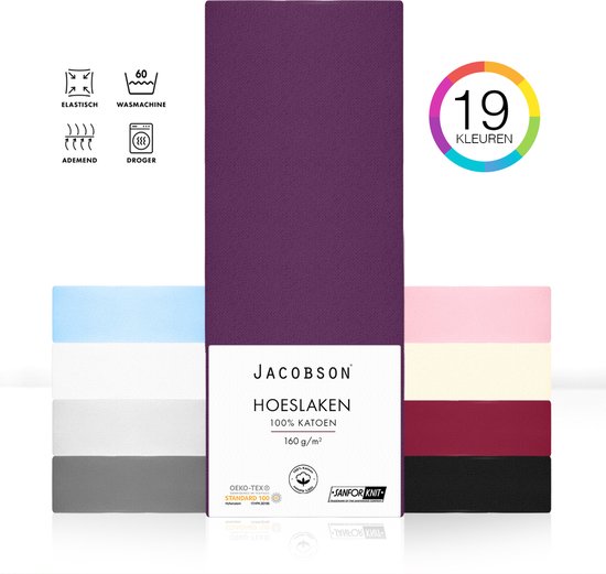 Jacobson PREMIUM - Hoeslaken -housse Jersey - 200x200cm - 100% Katoen - jusqu'à 23cm d'épaisseur de matelas - Violet