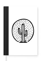 Notitieboek - Schrijfboek - Zwart-witte illustratie van een cactus - Notitieboekje klein - A5 formaat - Schrijfblok