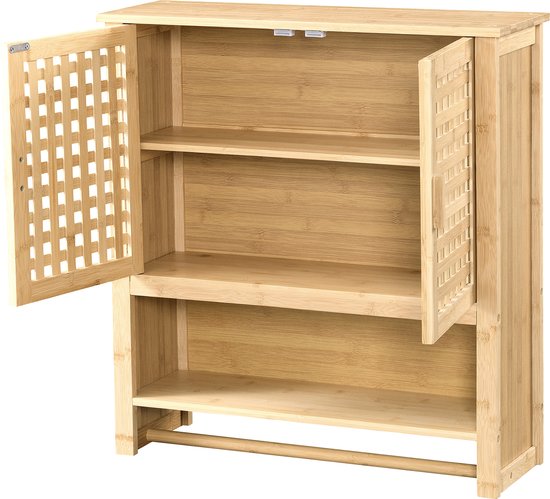 Hangende badkamerkast / badkamerrek - met handdoekhouder - hout - met