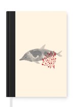 Notitieboek - Schrijfboek - Dolfijn - Waterplanten - Rood - Waterverf - Notitieboekje klein - A5 formaat - Schrijfblok