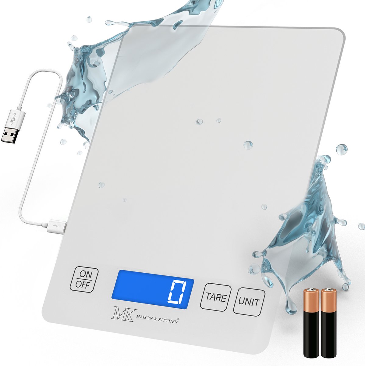 Digitale Precisie Keukenweegschaal – Weegschaal Keuken - 1gr tot 15kg – Tarra Functie – Incl. Batterijen - Wit
