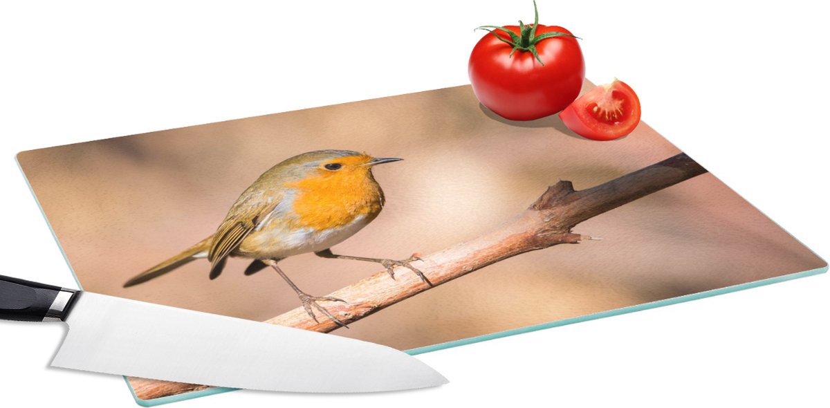 Glazen Snijplank - 39x28 - Vogel - Tak - Roodborstje - Snijplanken Glas