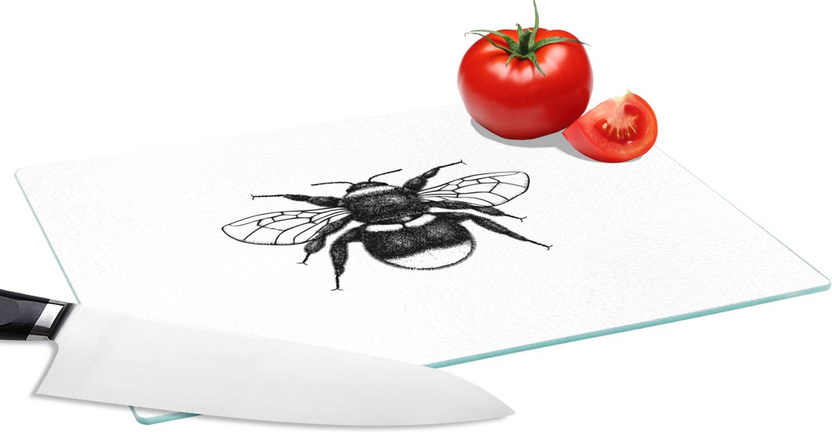 Glazen Snijplank - 28x20 - Hommel - Botanisch - Retro - Insecten - Snijplanken Glas