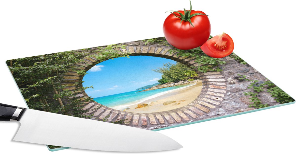 Glazen Snijplank - 28x20 - Strand - Zee - Doorkijk - Zomer - Snijplanken Glas