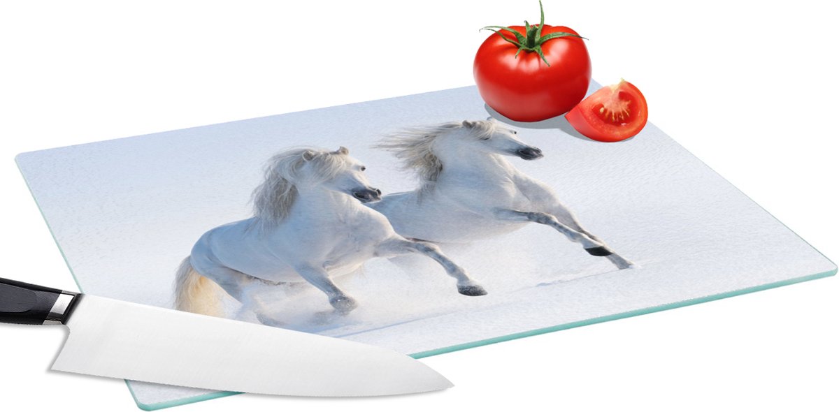 Glazen Snijplank - 39x28 - Winter - Paarden - Sneeuw - Snijplanken Glas