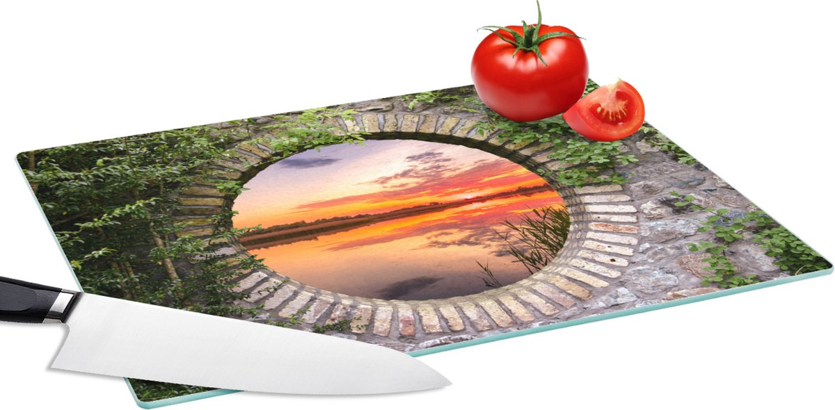 Glazen Snijplank - 39x28 - Zee - Zonsondergang - Doorkijk - Snijplanken Glas