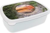 Broodtrommel Wit - Lunchbox - Brooddoos - Zee - Zonsondergang - Doorkijk - 18x12x6 cm - Volwassenen