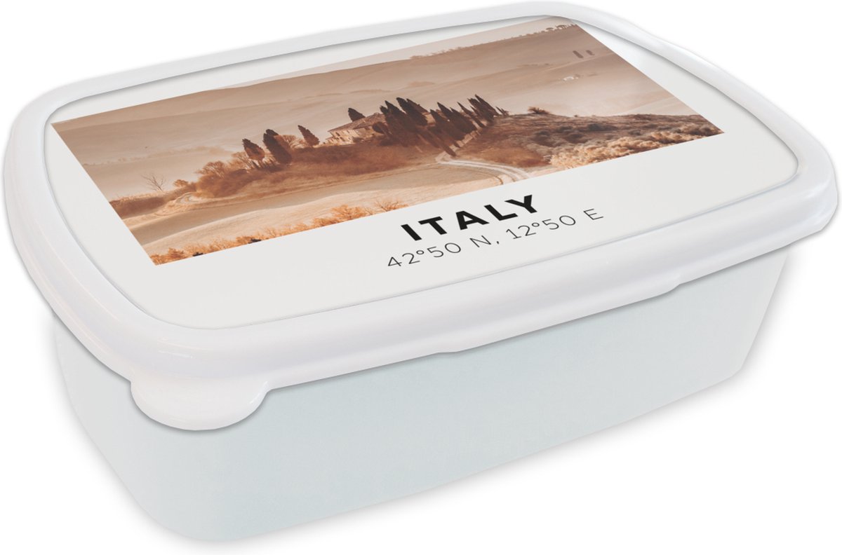 Broodtrommel Wit - Lunchbox - Brooddoos - Italië - Toscane - Bomen - 18x12x6 cm - Volwassenen