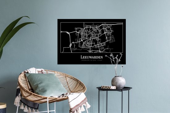 Stickers muraux - Plan de la ville - Leeuwarden - Carte - Carte - 60x40 cm - Feuille adhésive