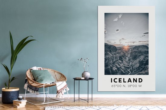 Toile Peinture Islande - Montagnes - Coucher de Soleil - 120x180 cm - Décoration murale XXL