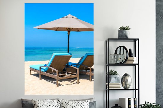 Muurstickers - Sticker Folie - Strandstoel - Parasol - Zomer - Zee - 120x160 cm - Plakfolie - Muurstickers Kinderkamer - Zelfklevend Behang XXL - Zelfklevend behangpapier - Stickerfolie