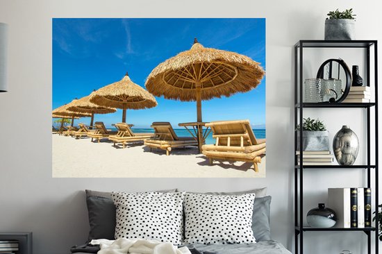 Stickers muraux - Chaise de Plage - Plage - Parasol - Mer - Été - 160x120 cm - Film Adhésif XXL