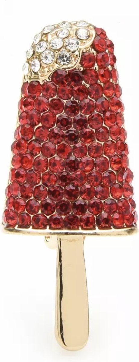 Broche Ice cream Strass ( Rood Kleurig ) 4.1 x 1.8 cm