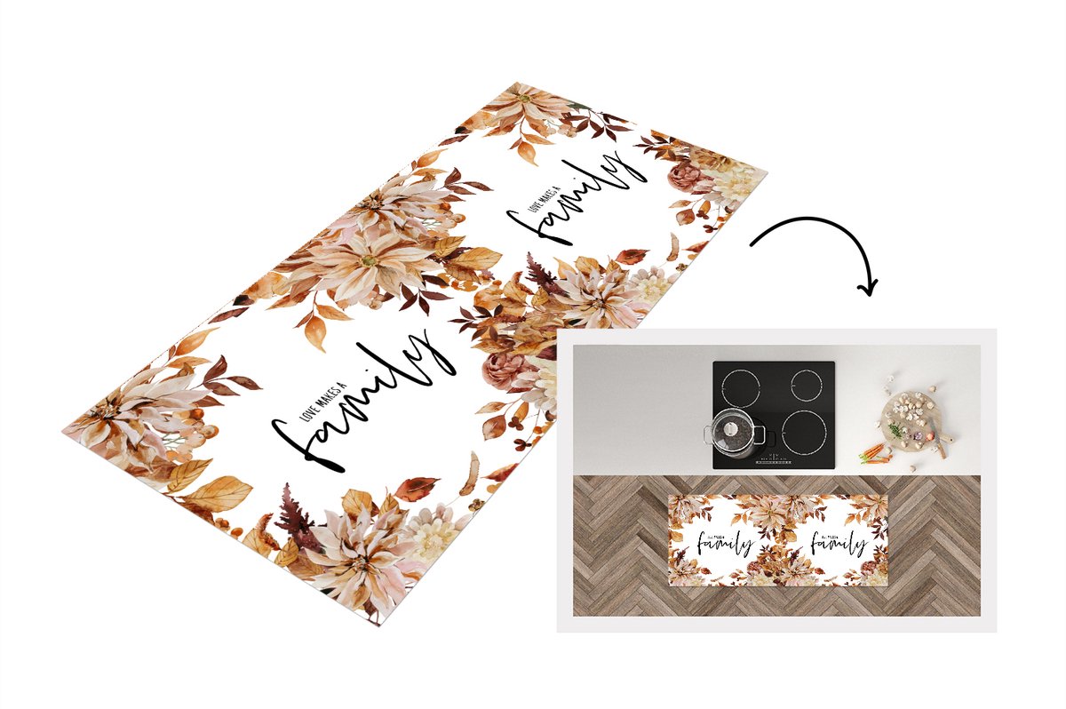 KitchenYeah Keukenloper - Loper keuken - Quotes - Familie - Love makes a family - Spreuken - 120x50 cm - Keukenloper vinyl Multicolor