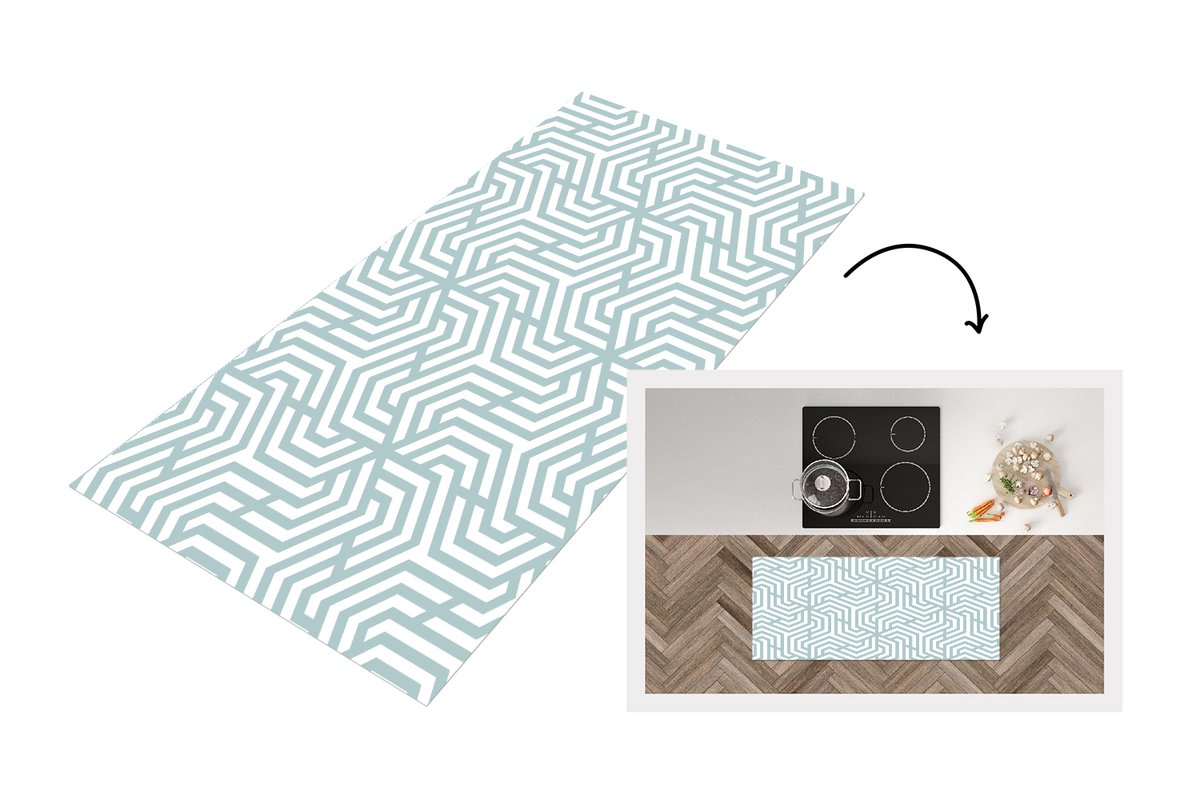 KitchenYeah Keukenloper - Loper keuken - Patronen - Abstract - Driehoek - Geometrie - 120x50 cm - Keukenloper vinyl Multicolor