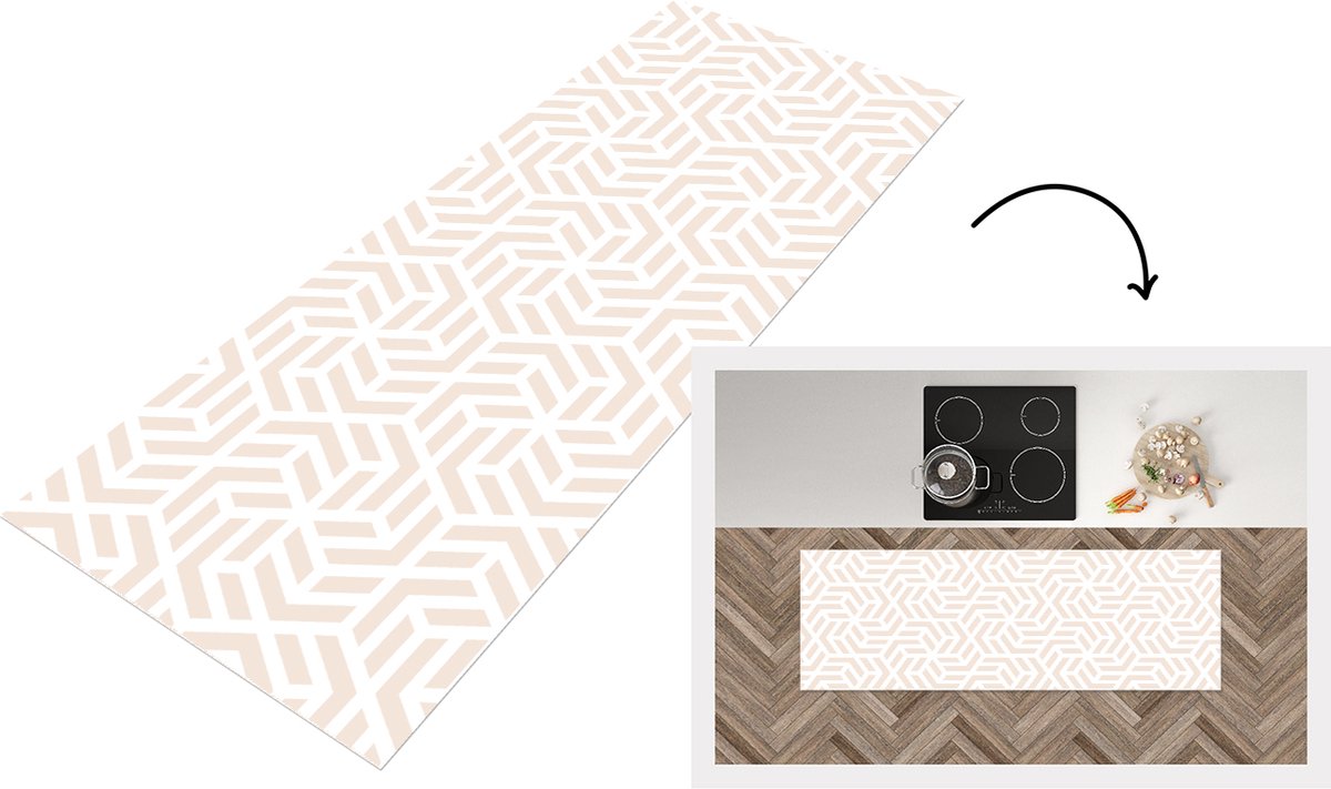Keukenloper - Loper keuken - Beige - Geometrie - Patronen - Abstract - 180x60 cm - Keukenl