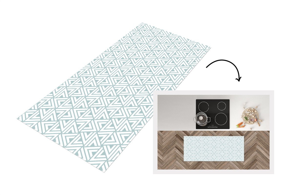 KitchenYeah Keukenloper - Loper keuken - Patroon - Lijn - Design - Groen - 120x50 cm - Keukenloper vinyl Multicolor