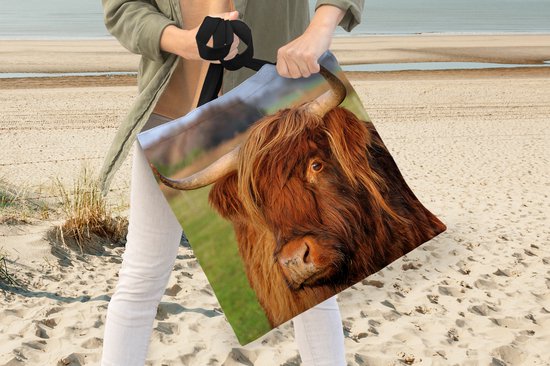 MuchoWow® Sac à bandoulière - Sac de plage - Big Shopper - Sac de courses - Scottish Highlander - Herbe - Arbre - 45x45 cm - Sac en coton