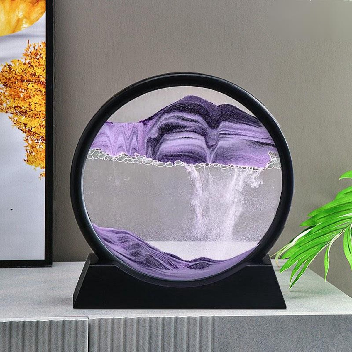 Wai Danie 3D-zandloper met vloeibare beweging, rond glas, diepe zandloper, ontspannend, sensorisch, bureaudecoratie, paars Wai Danie 3D-zandloper met vloeibare beweging, rond glas, diepe zandloper, ontspannend, sensorisch, bureaudecoratie, paars