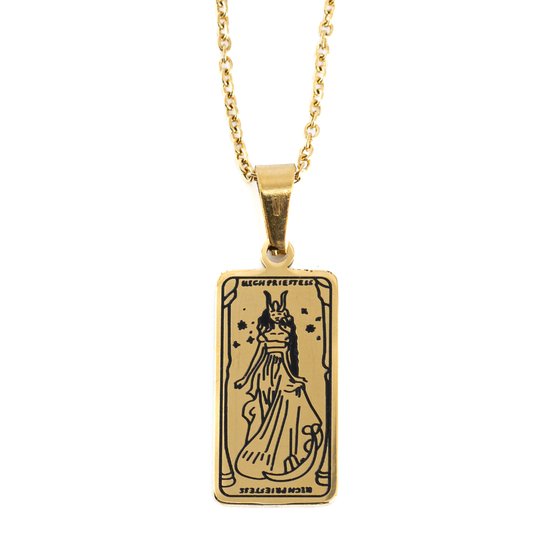 Amulet Staal Goudkleurig Tarot ‘de Hogepriesteres’