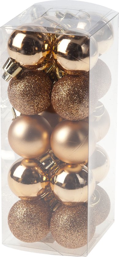 40x pcs petites boules de Noël en plastique vert foncé et cuivre 3 cm - Pour petits sapins de Noël