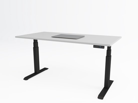 Tri-desk Premium | Elektrisch zit-sta bureau | Zwart onderstel | Grijs blad | 140 x 80 cm