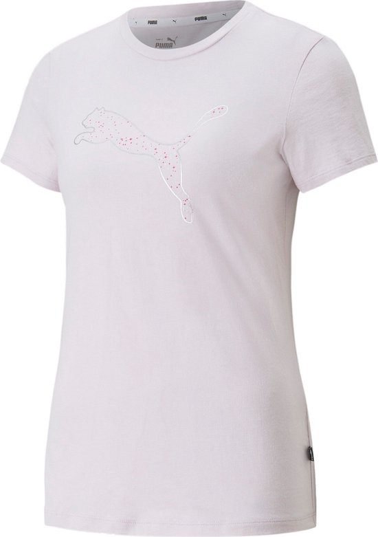 Lichtroze Puma sportshirt met glitterende Puma logo opdruk. Korte mouwen.
