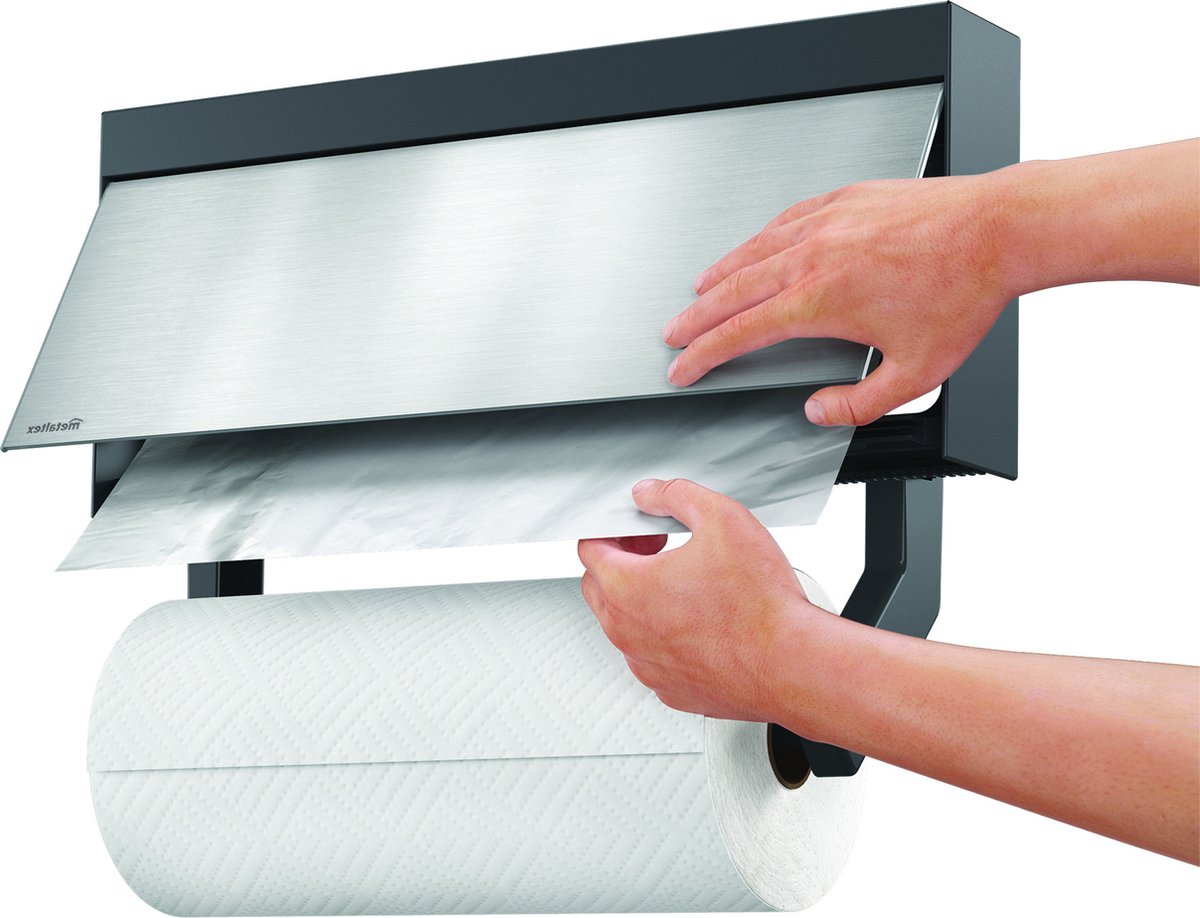 Bol.com Metaltex - Keukenrolhouder met snijhulp - Tango 4 in 1 - Voor aluminium- en vershoudfolie - Kruiden - Haakjes - wandmontage aanbieding