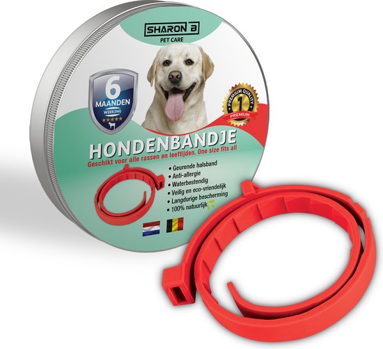 100% natuurlijke vlooienband voor honden - ROOD - teken en vlooien - zonder schadelijke pesticiden - geur halsband - hondenbandje