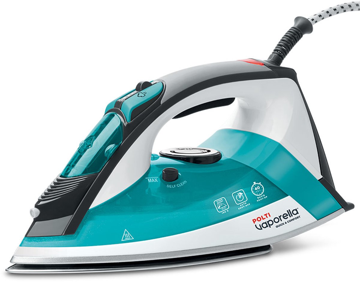 Polti Vaporella Quick & Comfort QC120 Stoomstrijkijzer Roestvrijstalen zoolplaat 2200 W Zwart, Turkoois, Wit