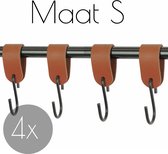 4x S-haak hangers - Handles and more® | COGNAC - maat S (Leren S-haken - S haken - handdoekkaakje - kapstokhaak - ophanghaken)