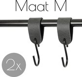 2x Leren S-haak hangers - Handles and more® | VINTAGE GREY - maat M  (Leren S-haken - S haken - handdoekkaakje - kapstokhaak - ophanghaken)