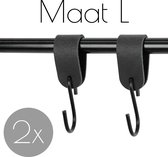 2x Leren S-haak hangers - Handles and more® | VINTAGE BLACK - maat L (Leren S-haken - S haken - handdoekkaakje - kapstokhaak - ophanghaken)