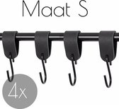 4x S-haak hangers - Handles and more® | VINTAGE BLACK - maat S (Leren S-haken - S haken - handdoekkaakje - kapstokhaak - ophanghaken)
