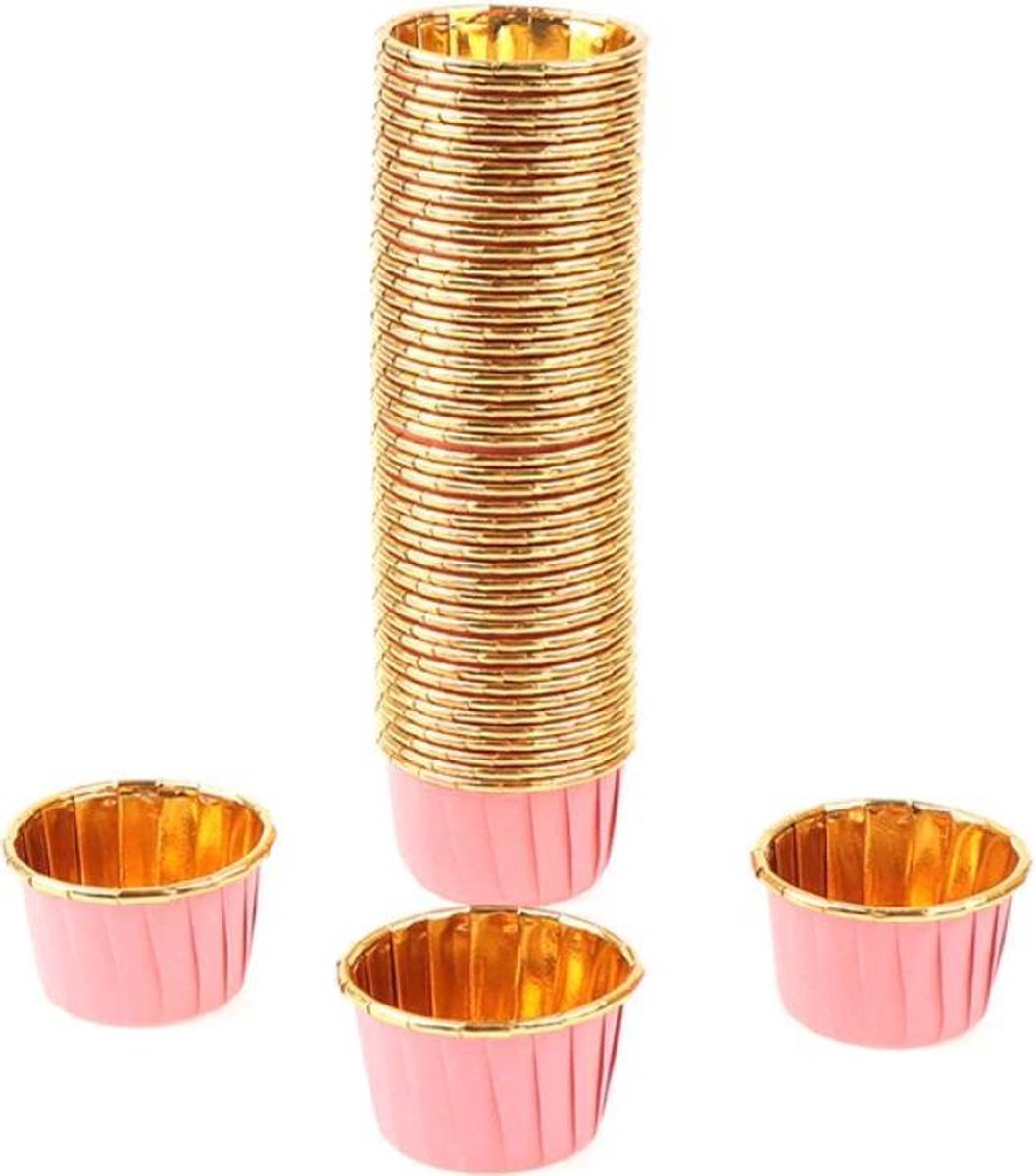 30 Stuks Muffin Cupcake Bakvormen – Luxe Papieren Bak Vormpjes – Roze / Goud