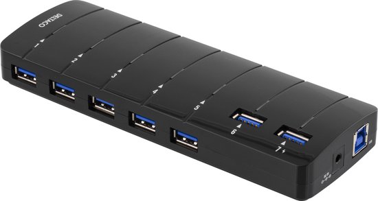 Deltaco UH-723 USB 3.0 Hub - 7 Poorten - 1m Kabel - Windows/Linux/macOS - Zwart