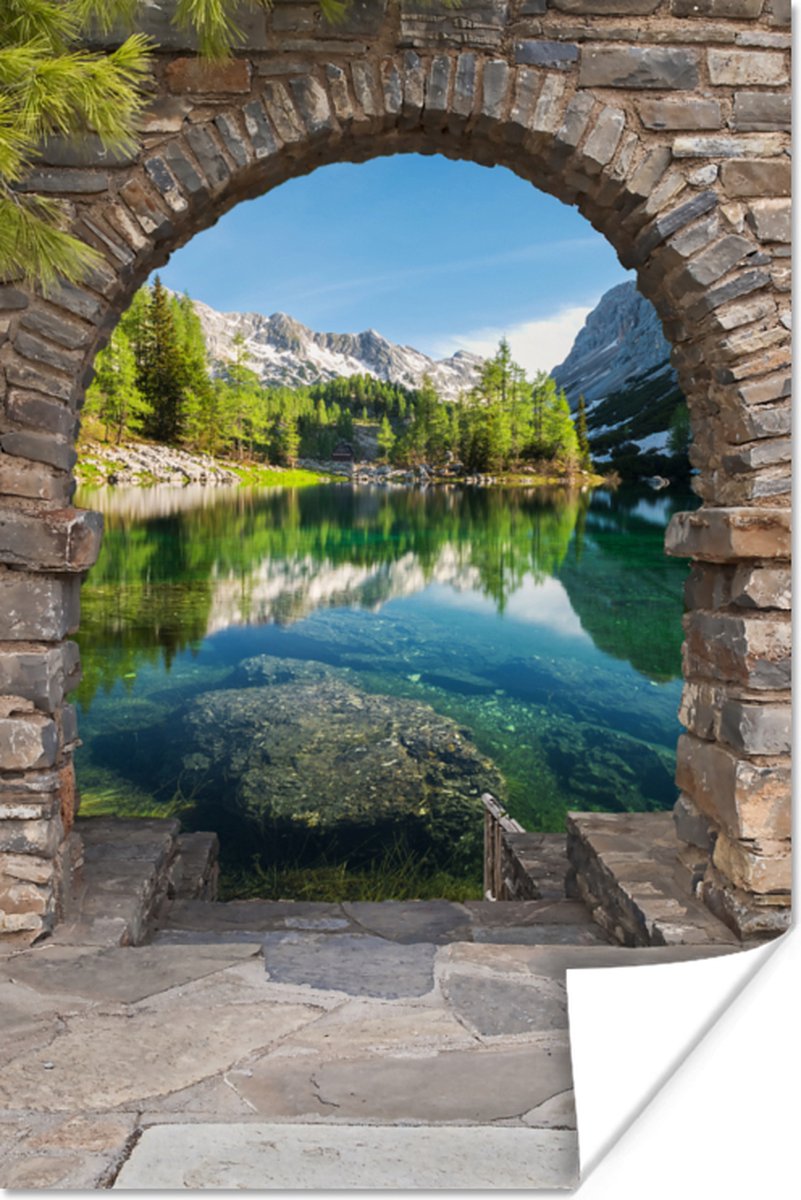 Poster Doorkijk - Berg - Landschap - Water - 60x90 cm