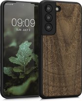 kwmobile telefoonhoesje geschikt voorSamsung Galaxy S22 - Hoesje met bumper - walnoothout - In donkerbruin Indian Sun design