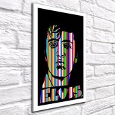 Pop Art Elvis Presley Acrylglas - 100 x 70 cm op Acrylaat glas + Inox Spacers / RVS afstandhouders - Popart Wanddecoratie